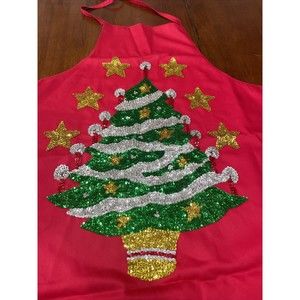 Halsey Collection Colorful Sequined Beads Red Apron One Size Christmas Tree Star
